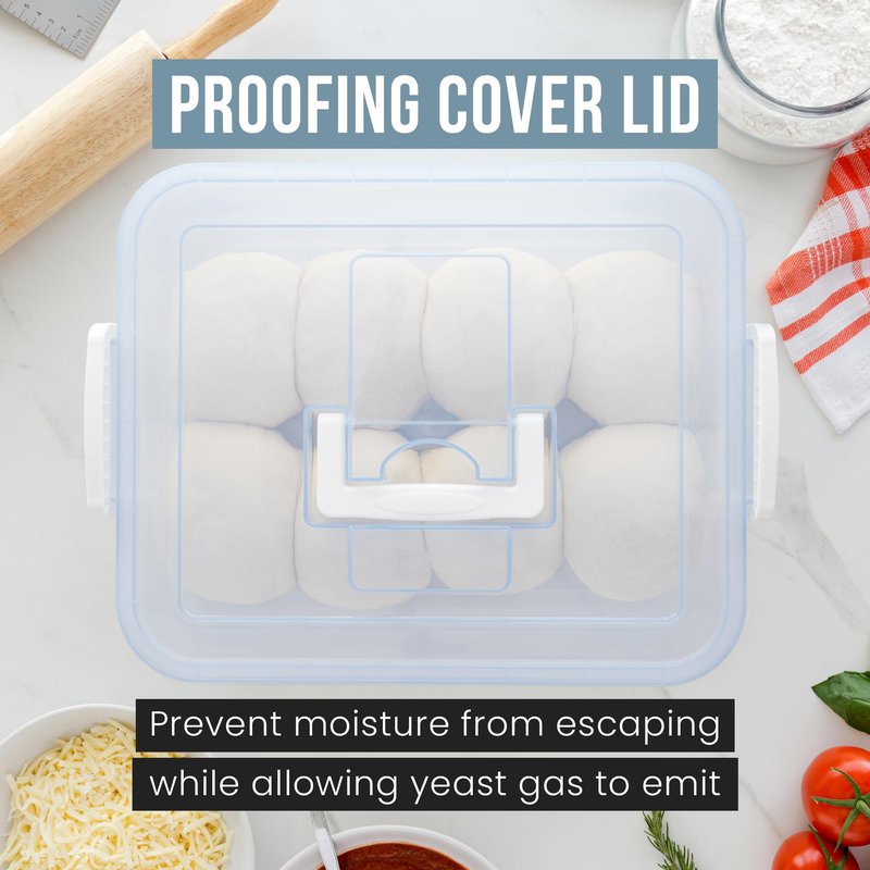 Chef Pomodoro Large Pizza Dough Proofing Box with 2 Trays and 2 Lids, 17.3 x 13.4, Pizza Dough Container with Lid Fits 6-8 Dough Balls, Pizza Dough Tray With Convenient Carry Handle (Blue)