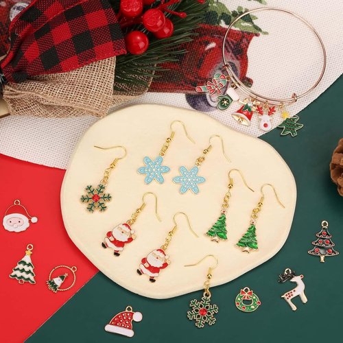 Acejoz Christmas Charms - 100Pcs Gold Enamel Jewelry Pendants for Bracelets & Earrings