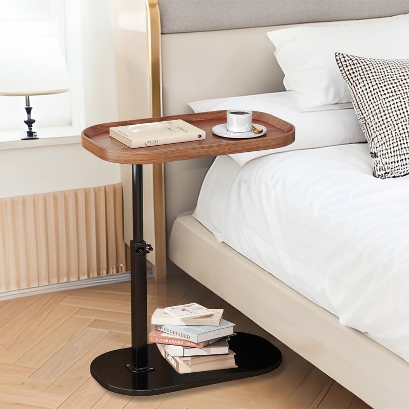 YunMeoCool Adjustable Height C Shaped Side Table, Couch Tables That Slide Under, C Side Table Raised Edge, 360°Swivel C Shaped End Table, Small Coffee C Table, End Table for Sofa/Bed/Bathtub