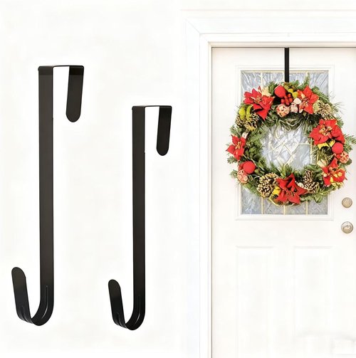10 Inch Metal Wreath Hanger by [Brand Name] - Over The Door Hook for Christmas Decor | Black