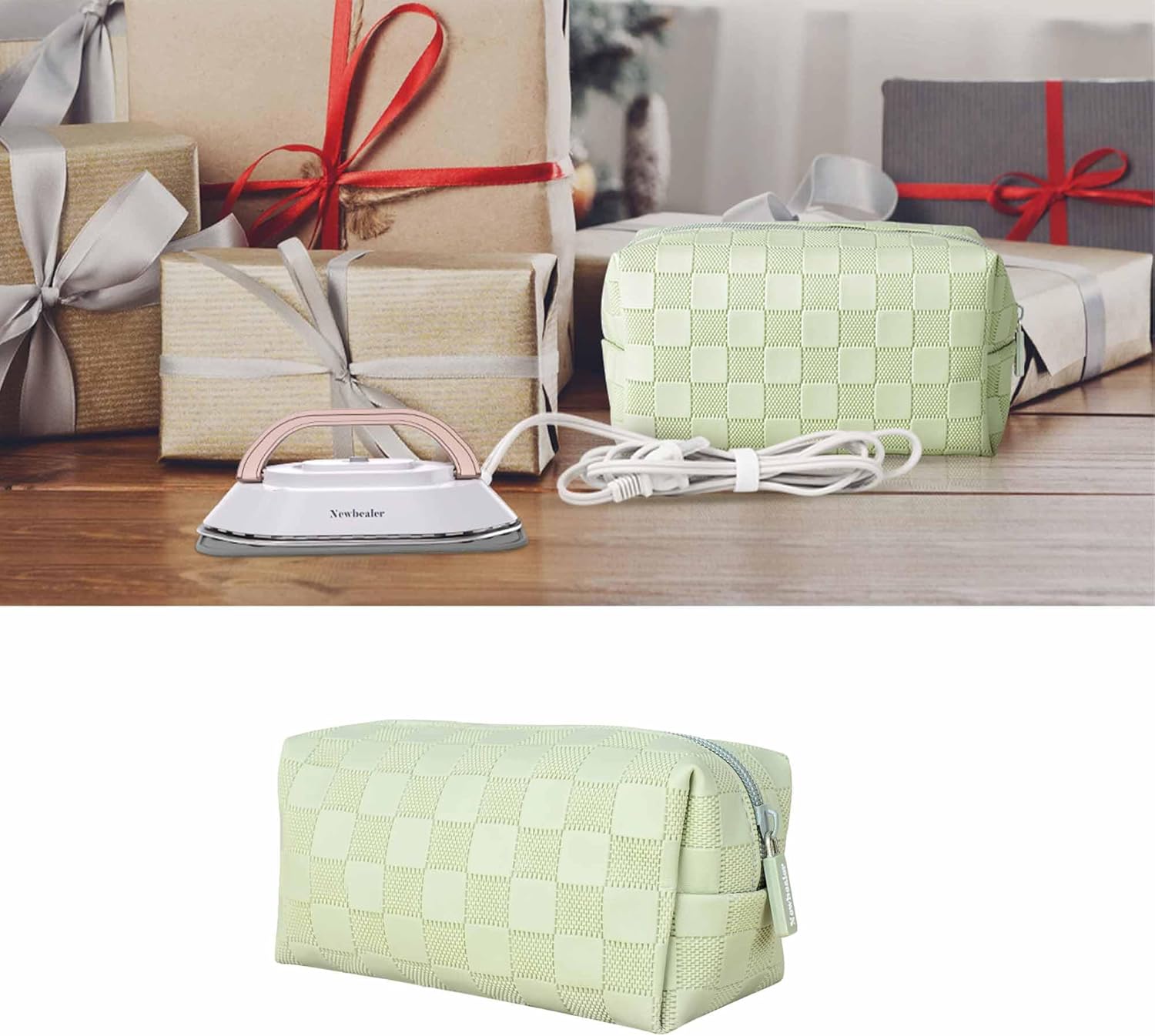 Newbealer Mini Travel Iron NB301 - Gold Wrinkle Remover with 2-Pack Zipper Storage Pouches & Waterproof Organizer Set