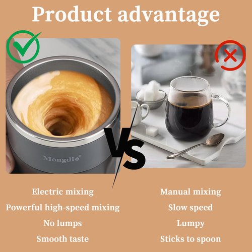 Mongdio Self Stirring Coffee Mug with Temperature Display, Rechargeable Stirring Mug, Automatic Self Stirring Cup with Lid, For Coffee, Milk and Other Beverages, Black