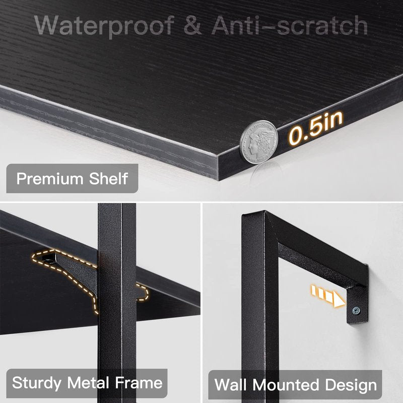 ODK 5-Tier Ladder Bookcase, Industrial Storage Shelf with Metal Frame for Living Room, Home Office, Kitchen & Bedroom, Space Saving Freestanding Organizer Rack, Black (8" D x 16" W x 74" H)