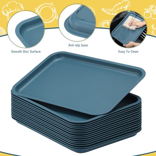 Maxdot 40 Pcs Cafeteria Trays, 9" x 12" Plastic Fast Food Serving Tray, Rectangular Stackable Standard Cafeteria Trays Serving Platter for School Kitchen Party Dining Restaurant Grill (Slate Blue)