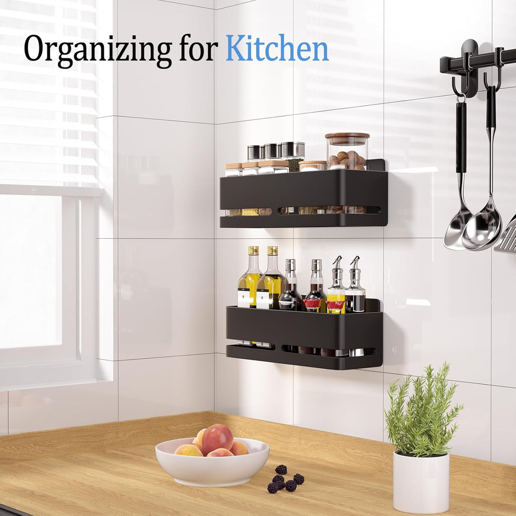 Regine Switzerland Shower Caddy - Heavy-Duty No-Drill Bathroom Organizer | 2-Pack Black Metal Storage Shelf