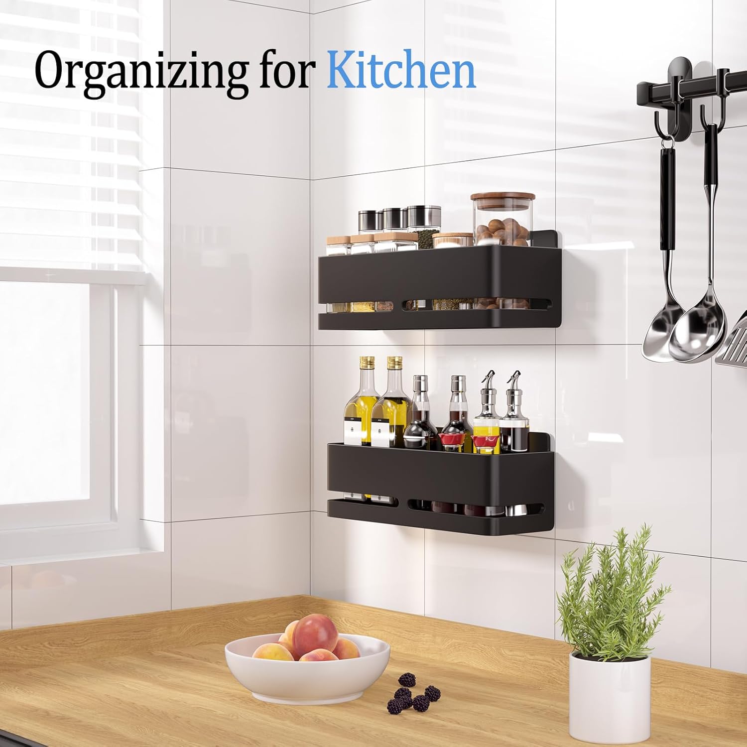 Regine Switzerland Shower Caddy - Heavy-Duty No-Drill Bathroom Organizer | 2-Pack Black Metal Storage Shelf