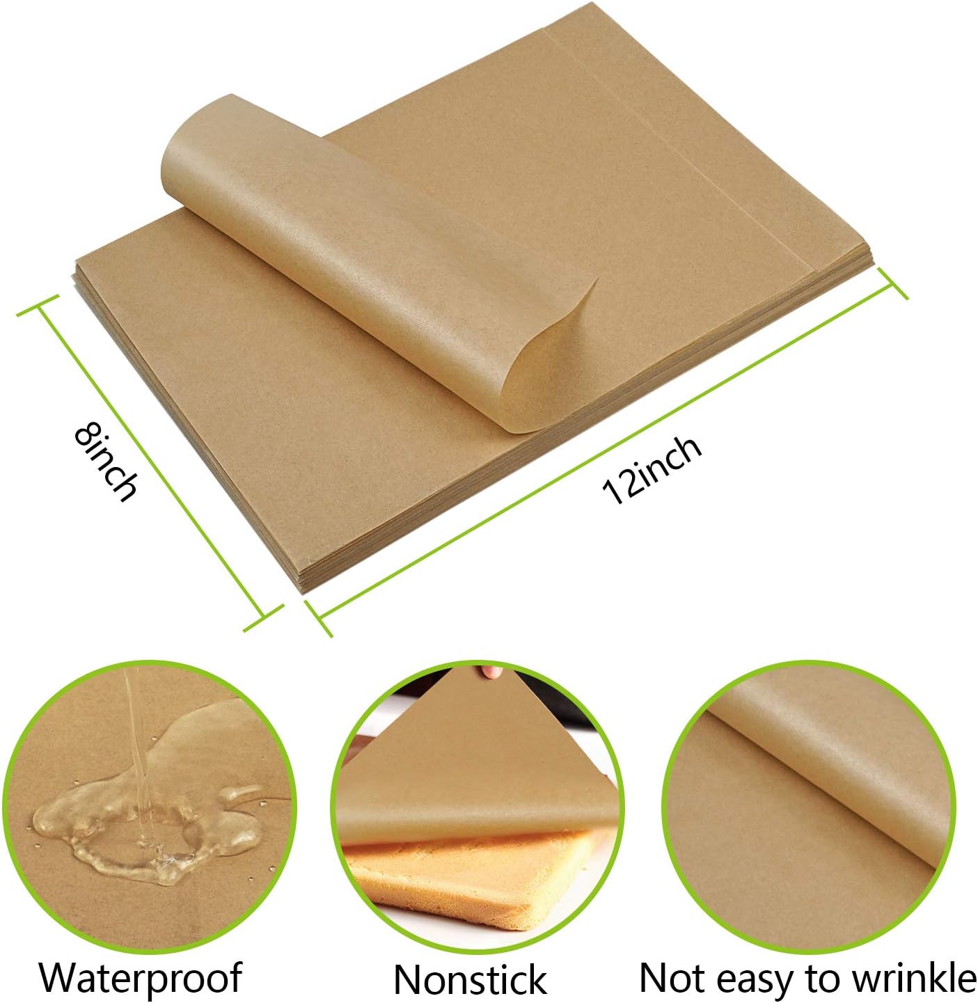QYH Parchment Paper Sheets - 100 Unbleached Precut Baking Sheets, 8x12 Inches for Cookies & Cooking