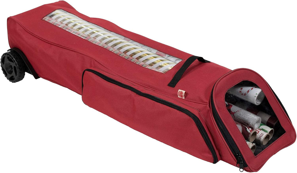 Rolling Gift Wrapping Paper Storage Containers - Holds 12 (40-Inch) Rolls | Over-Door Organizer with Oversized Wheels