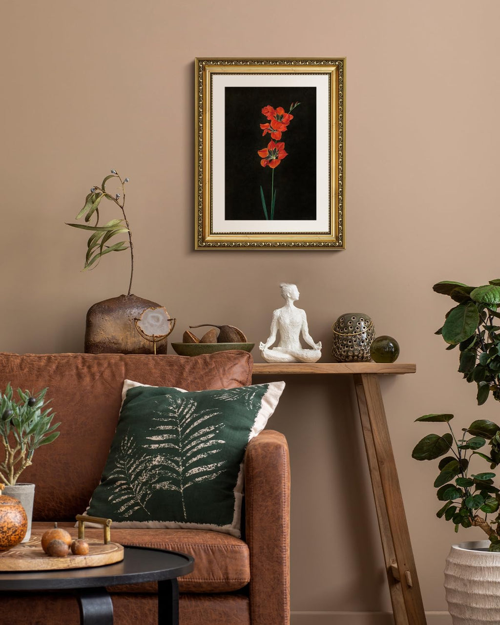 VIYYIEA Gold Framed Wall Art - Red Flower Canvas Print on Black Background | 11x14in Aesthetic Decor