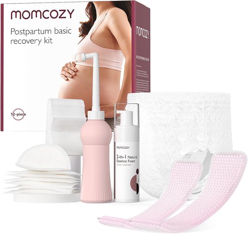 Momcozy Postpartum Recovery Kit - Self-Absorbent Underwear, Nursing Pads & Peri Bottle Set