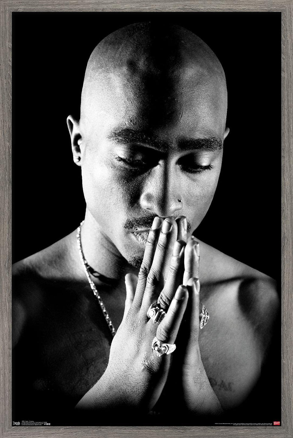 Trends International Tupac - Praying Wall Poster, 22.375" x 34", Barnwood Framed Version