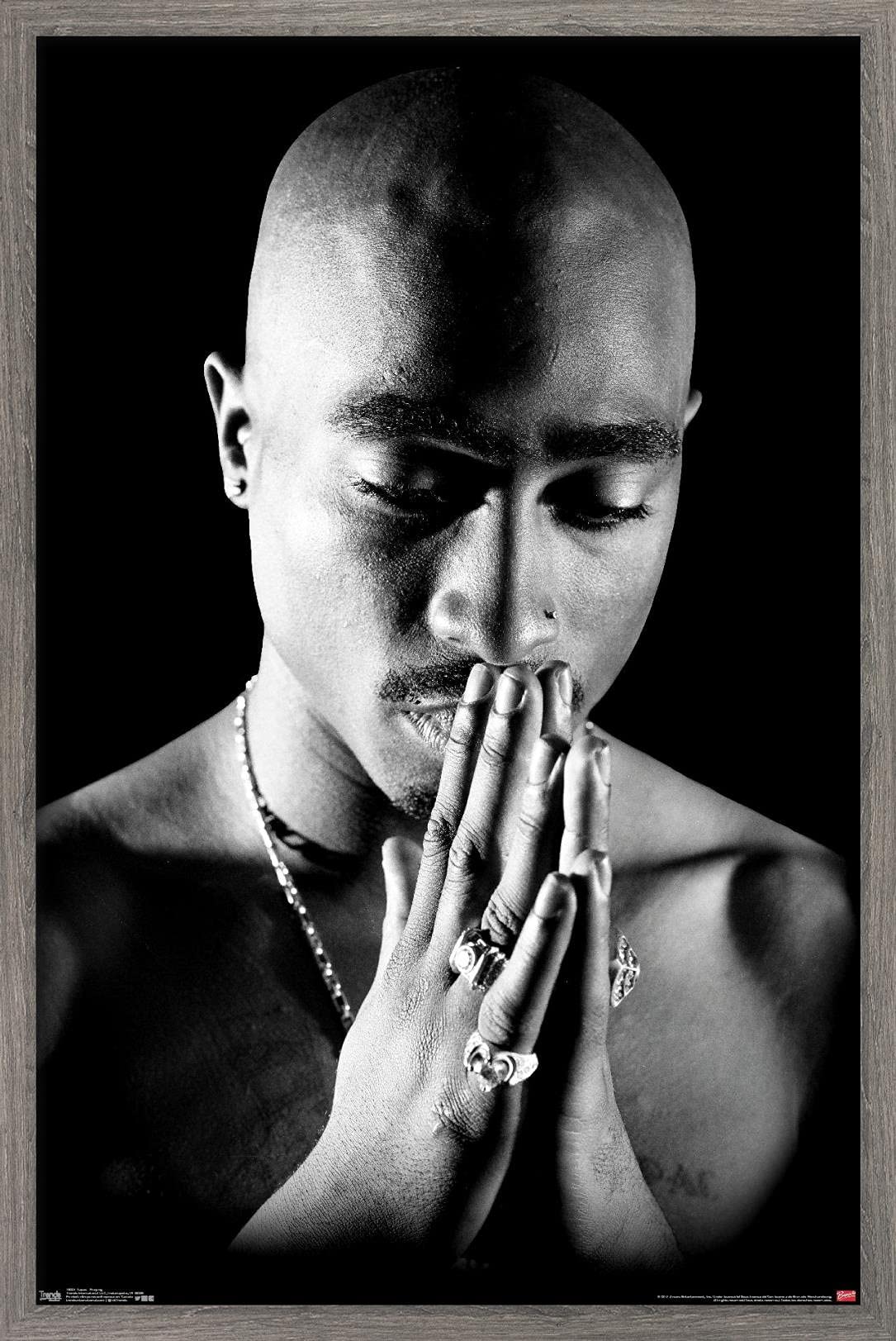 Trends International Tupac - Praying Wall Poster, 22.375" x 34", Barnwood Framed Version