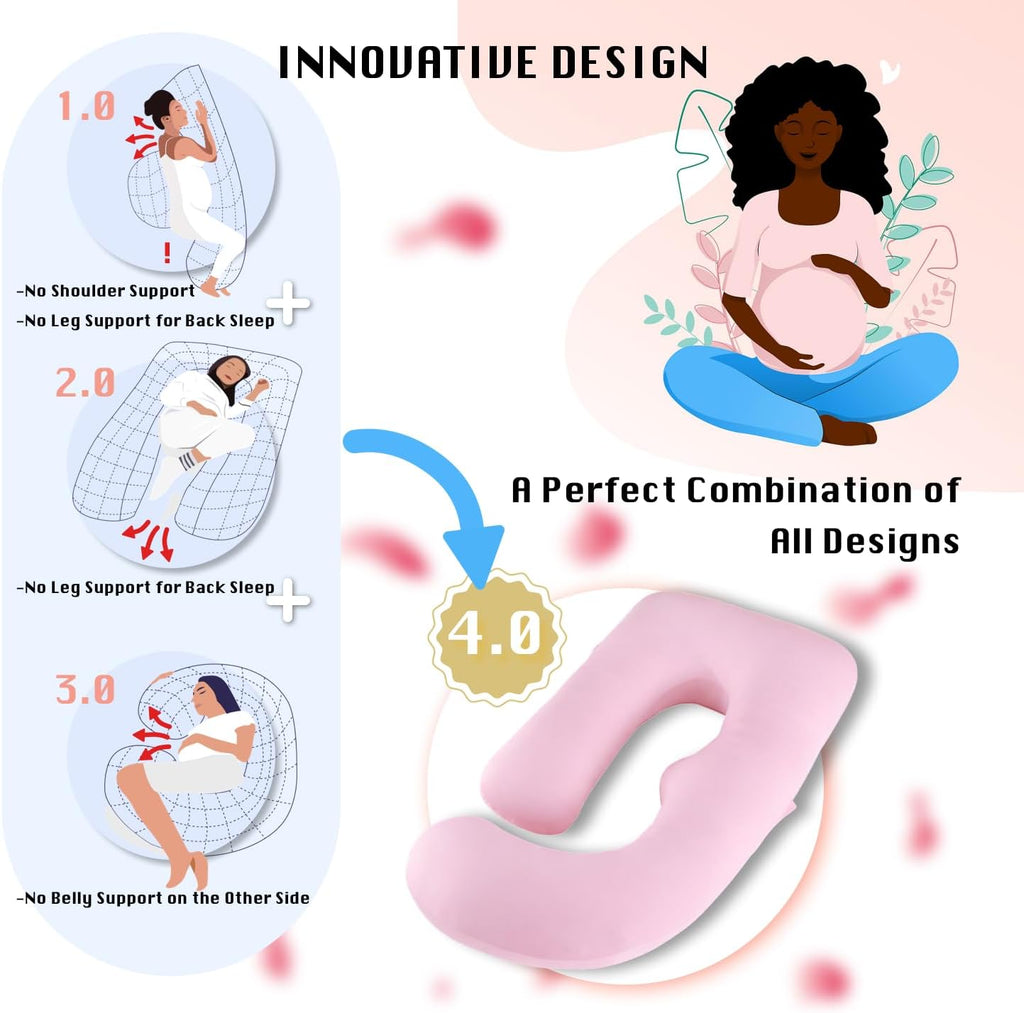ALLOPERA Pregnancy Pillow - Full Body 57 Inch Maternity Support with Removable Washable Cover | Pink Milk Fiber