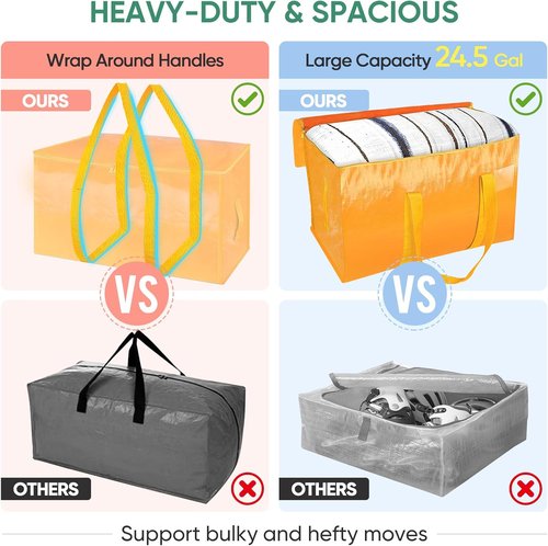 BALEINE 6-Pack Heavy-Duty Moving Bags - Oversized Storage Totes with Reinforced Handles (Light Yellow)