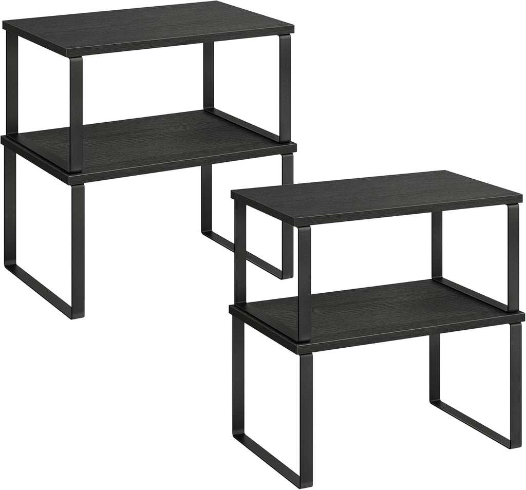 SONGMICS Kitchen Organizer Shelf Set - Stackable & Expandable Spice Rack - Metal & Engineered Wood - Ink Black & Ebony Black