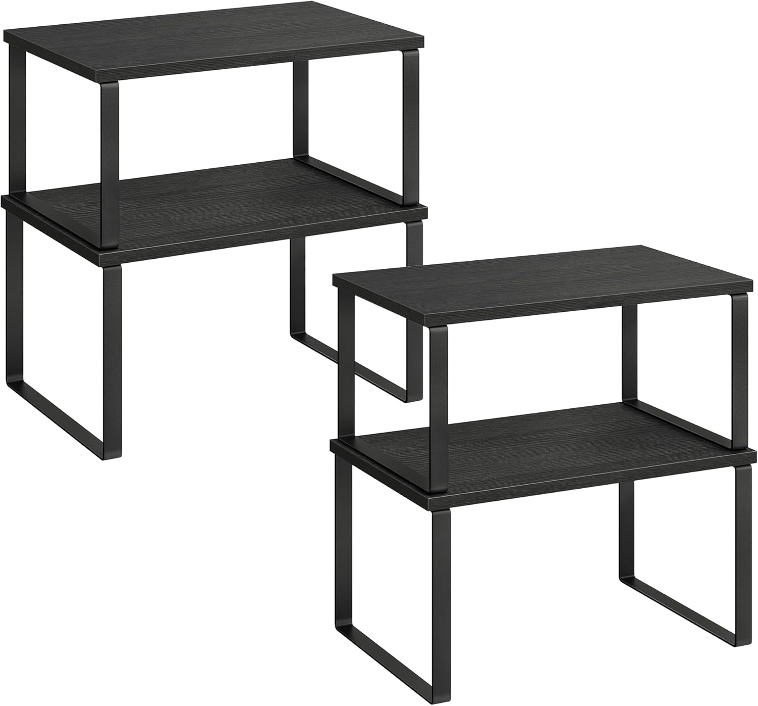 SONGMICS Kitchen Organizer Shelf Set - Stackable & Expandable Spice Rack - Metal & Engineered Wood - Ink Black & Ebony Black