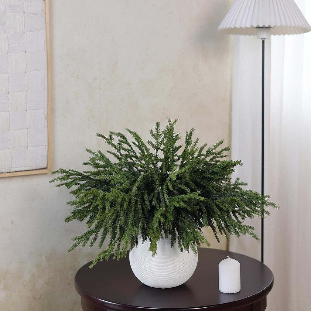 Norfolk Pine Branches - 16 Pcs Real Touch Faux Greenery Stems for DIY Crafts & Holiday Decor | 18”