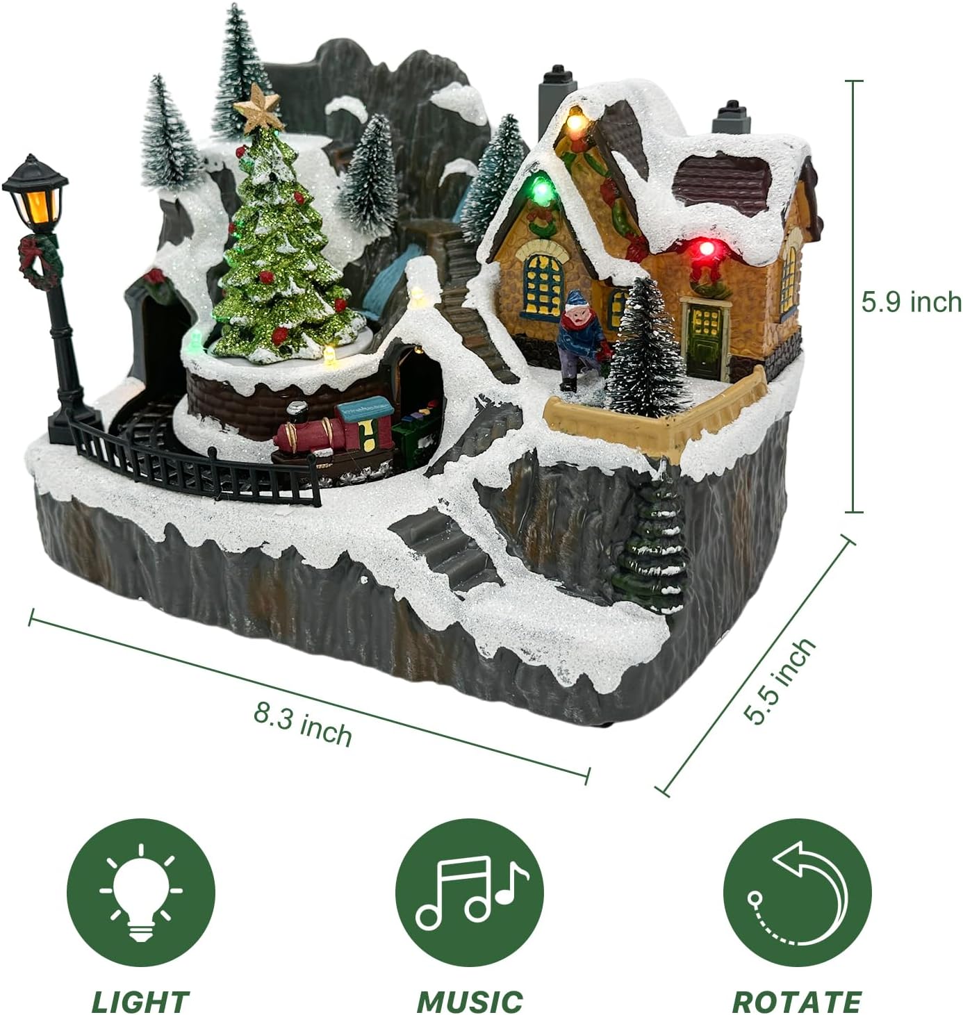 Tarocynn Christmas Village House Figurine - Musical & Light-Up Moving Tree & Train Display