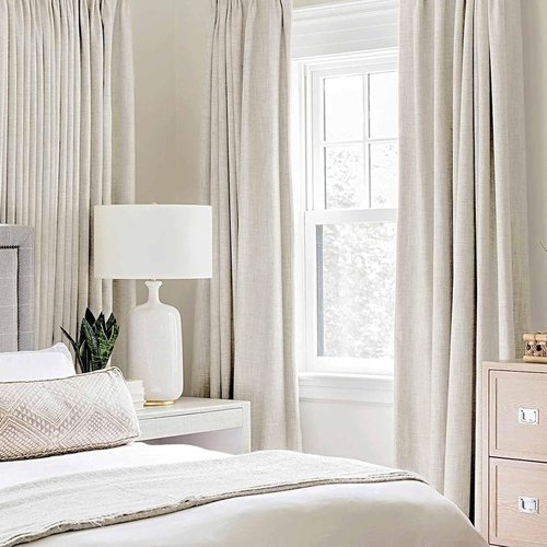 MIULEE Linen Curtains - 100% Blackout Thermal Insulated Drapes | Beige, 52x63 Inch (2 Panels)