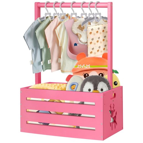 HAFTKD Wooden Baby Shower Crate Closet, Large Baby Toy Storage Basket with Handle, 30"x16"x11" for Newborn Boys Girls Pregnancy New Parents Gifts - Pink
