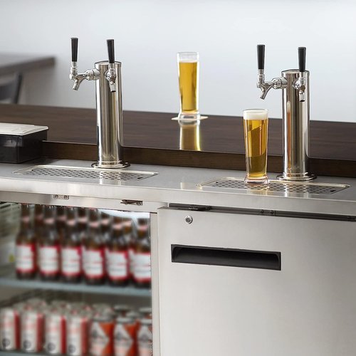 TMCRAFT Dual Faucet Draft Beer Tower Dispenser, Polished Stainless Steel Beer Tower Dispenser Kit with Pre-Assembled Tubing and Self-Closing Faucet Shanks for Parties, Bars, Pubs, and Restaurants