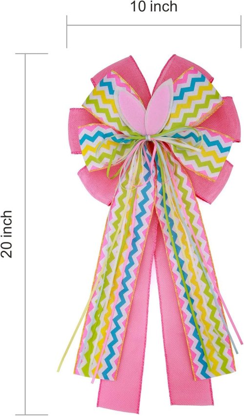 Meseey Large Easter Burlap Bow - 20 x 10 Inch Spring Bunny Rabbit Wreaths for Home Decor & Gift Wrapping