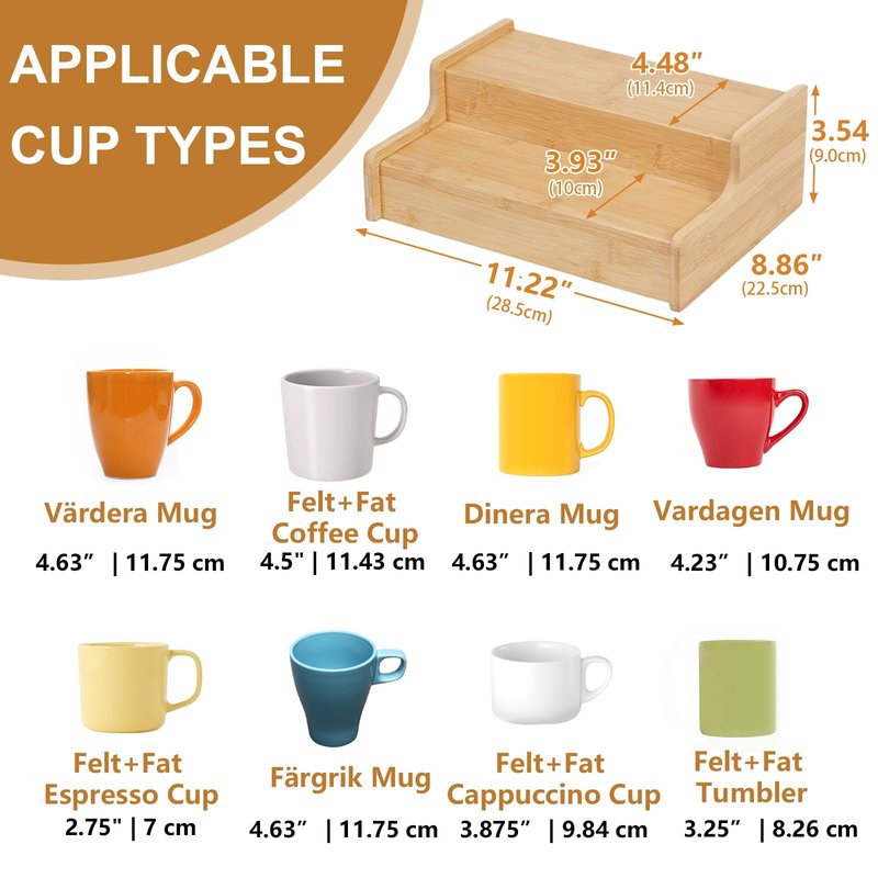 Hongtamoya 2-Tier Expandable Coffee Mug Holder, Mug Organizer for Kitchen Cabinets, Bamboo Mug Cup Rack, Multi-Functional Cup Holder Shelf, Coffee Bar Organizer, Home