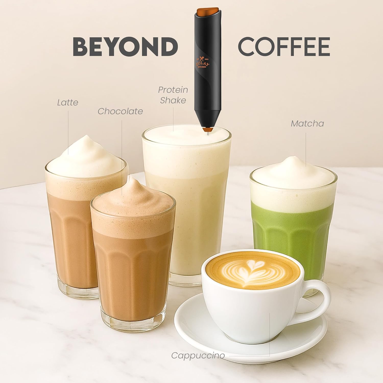 Zulay Kitchen Milk Frother - Ultra Fast Handheld Drink Mixer with Stainless Steel Whisk | Perfect for Coffee, Protein, Matcha & More