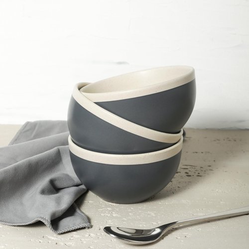 Stone Lain Serenity Stoneware, Service for 4, Plates and Bowls Sets, Dark Gray and Cream Dinnerware, Dishwasher & Microwave Safe, 16-Piece