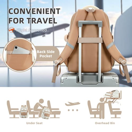 School Backpack for Teen Girls College Backpacks for Women Students Bookbag Large 15.6 Inch Laptop Bags Kids Kindergarten Elementary Middle School Bag Anti Theft Daypack Travel Back Pack Beige