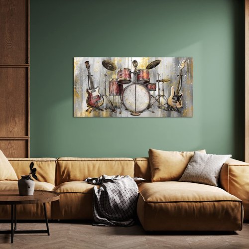Saypeacher Music Canvas Wall Art Drum Guitar Piano Jazz Painting Pictures Prints Musical Artwork Prints Home Studio Decor 24''x48''