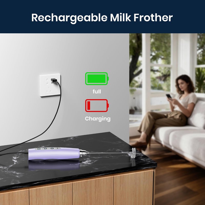 Sakgos Milk Frother Handheld Rechargeable - Electric Whisk 3 Speed Adjustable, Coffee Frother Wand with 3 Stainless Whisks, Electric Foam Maker, Drink Mixer Blender for Latte Cappuccino Matcha Egg