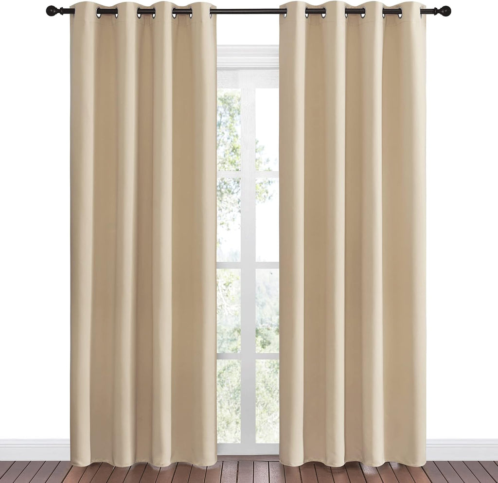 NICETOWN Room Darkening Curtains - Thermal Insulated Grommet Draperies, 55" x 86", Beige (1 Pair)