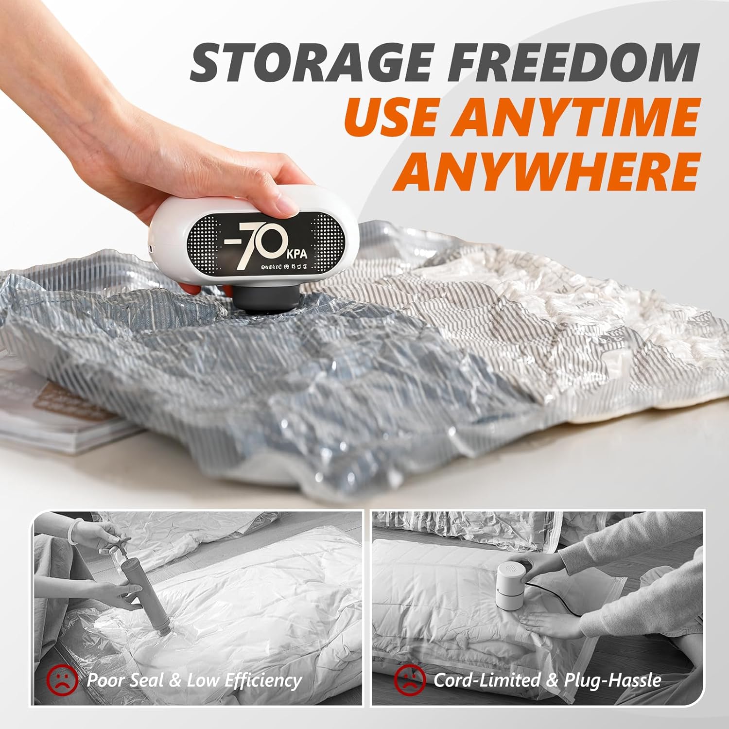 Vacuum Storage Bags by [Brand Name] - 15 Pack with Electric Pump | Premium Tear-Resistant, Space-Saving for Travel