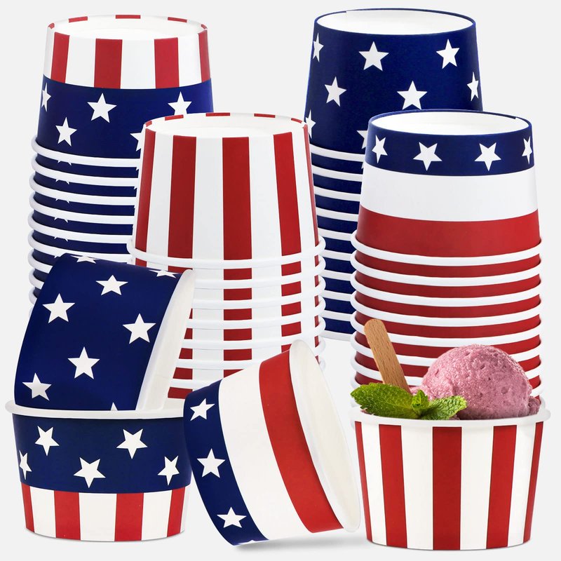 60Pcs 4th of July Independence Day Decorations Snack Cups Bowls Patriotic Disposable Ice Cream Soup Bowls for Picnic Hot or Cold Food, 8oz Veterans Snack Dessert Treat Cups Household Party Supplies