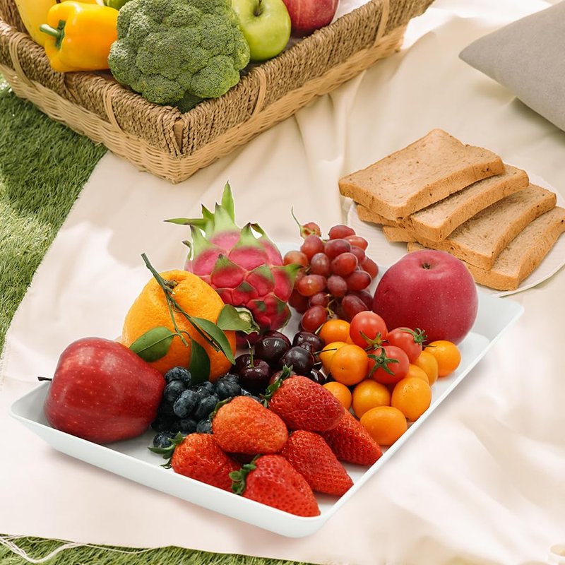 AMGBZT Serving Tray Platter, 6 Pcs Food Tray for Veggie Fruit Snack Dessert Cookie Cheese, Food Trays for Party Supplies Display, Plastic Platters for Serving Food, Large White Trays, BPA Free