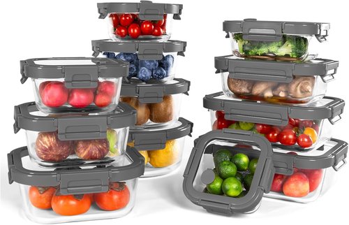 Glass Containers by [Brand Name] - 12-Pack Borosilicate Meal Prep Set | Oven-Safe, Airtight, BPA-Free, Multi-Size (Gray)