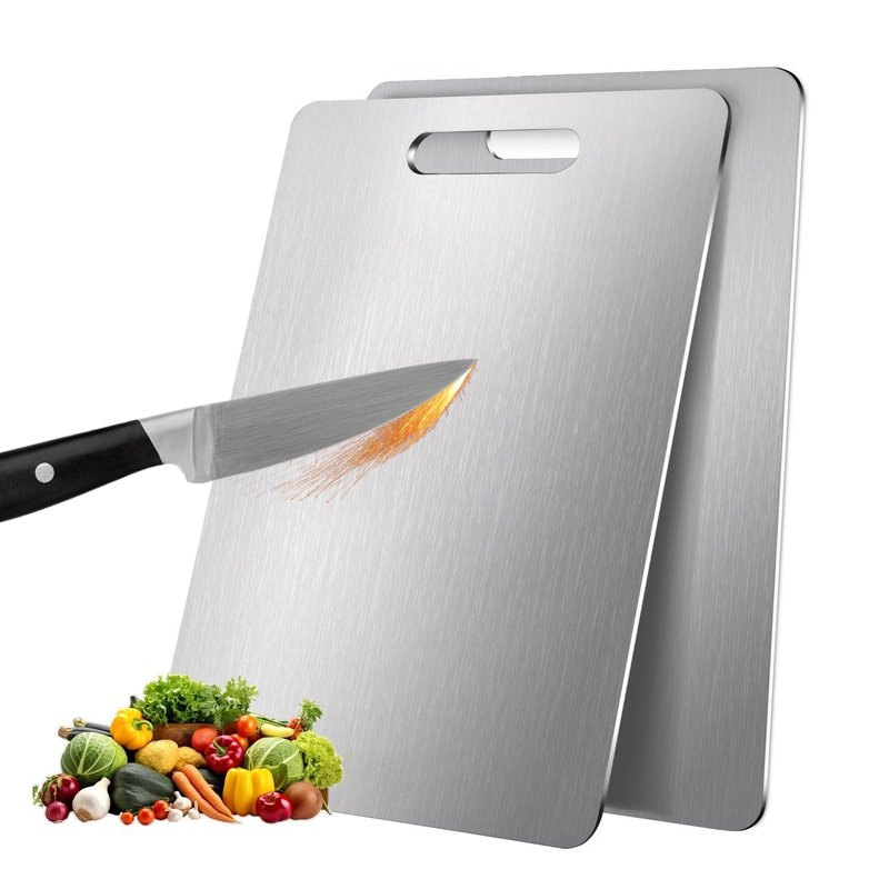 2 PackTitanium Cutting Boards 100% Pure Titanium for Kitchen .Cutting Edge Hygiene & Durability.Double sided food-grade Titanium Cutting Board For Meats Fruits And Vegetables. Easy to Clean（M+L)