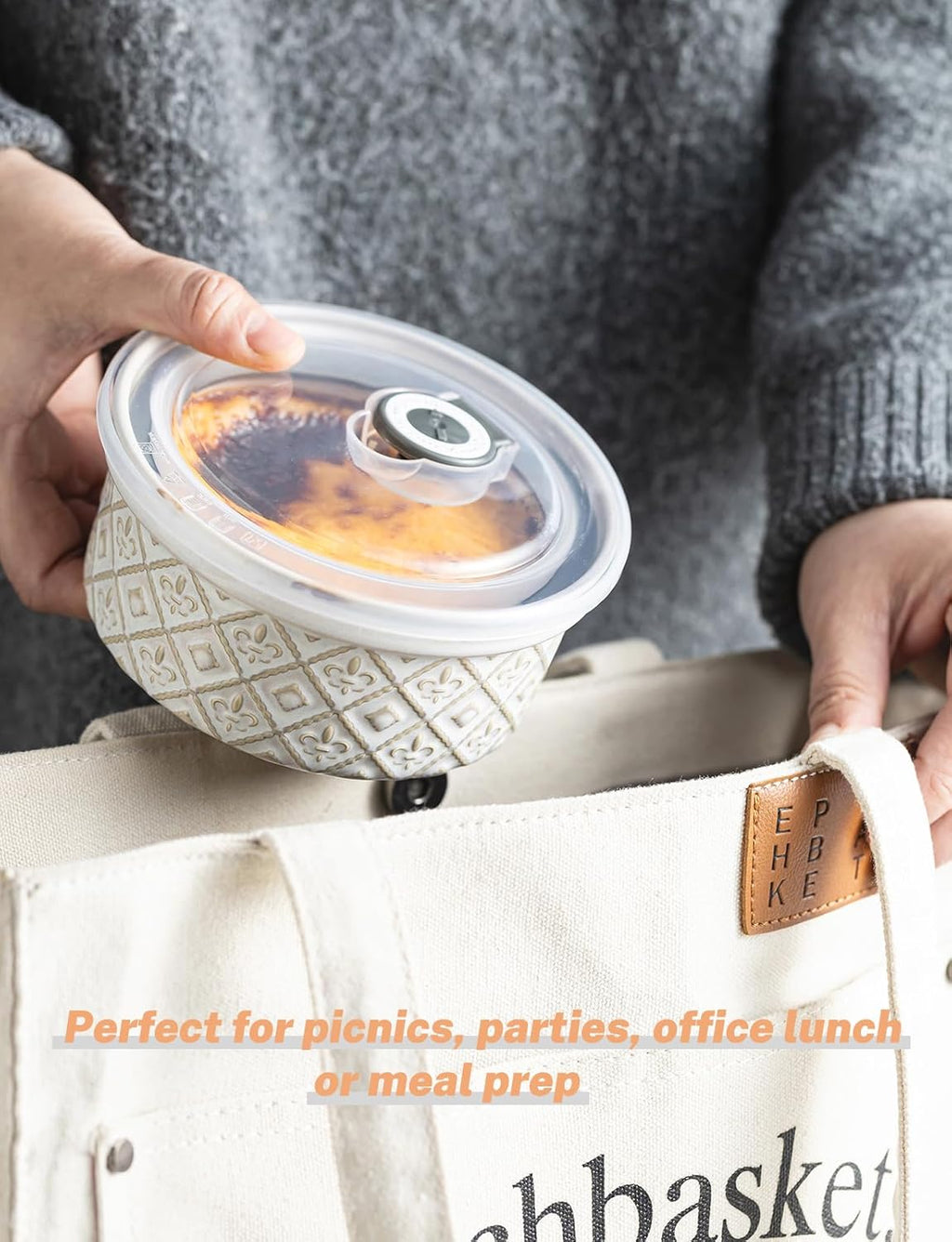 Regine Switzerland 16 oz Ceramic Ramekins - Oven Safe Baking Bowls with Lids | Set of 4 Gray for Creme Brulee & Souffle