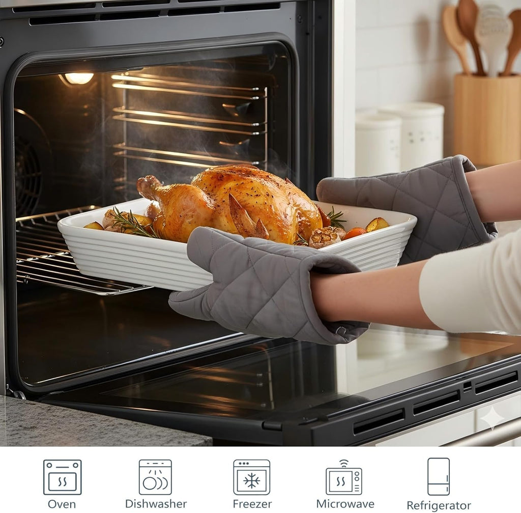 ONEMORE Baking Dishes - Large 9x13 Ceramic Casserole Set with Roasting Racks | 3QT, 2.1QT, 1.3QT Sizes
