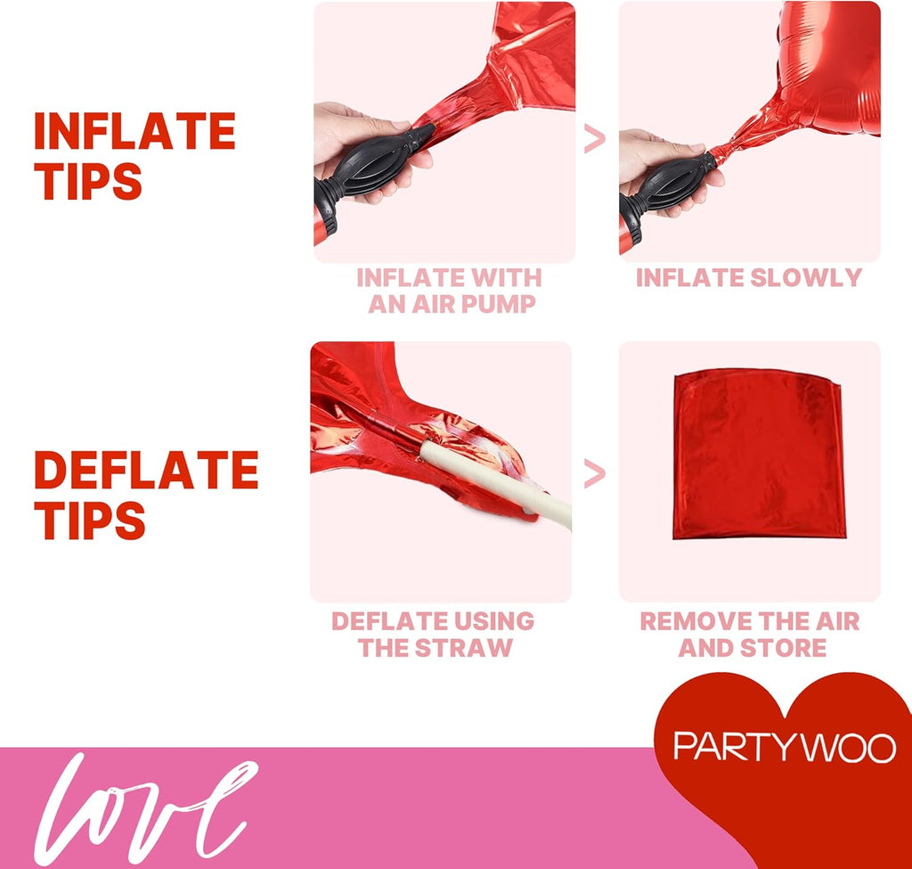 PartyWoo Valentine's Balloons - 15pcs 18-Inch Pink & Red Foil Heart Balloons for Romantic Celebrations