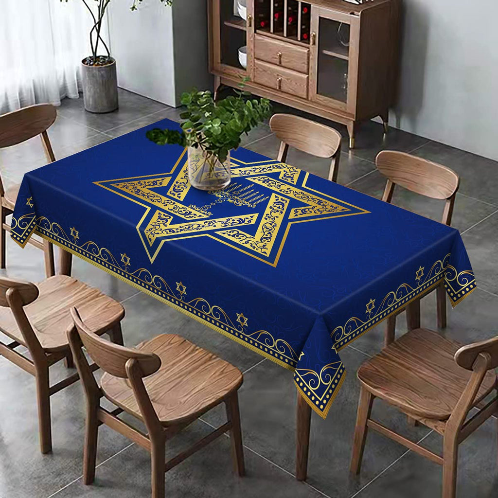 Hafangry Passover Hanukkah Tablecloth Jewish Chanukah Star of David Table Decoration Menorah Festival Day Home Kitchen Dining Room Indoor Outdoor Table Decor-60×84inch