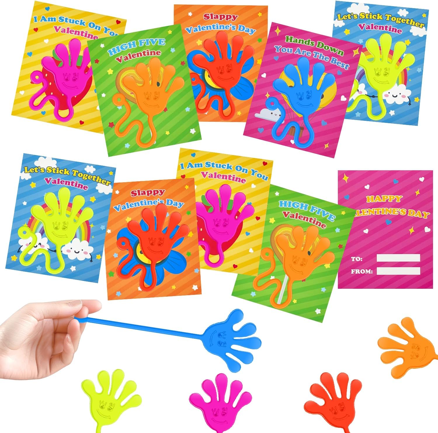 Valentine's Day Gifts for Kids | 28-Pack Slappy Hands Toys with Exchange Cards - Fun Non-Candy Classroom Favors