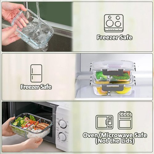 MCIRCO Glass Meal Prep Containers - 5-Pack 36 Oz with 2 Compartments & Snap Locking Lids | Microwave, Oven, Freezer Safe