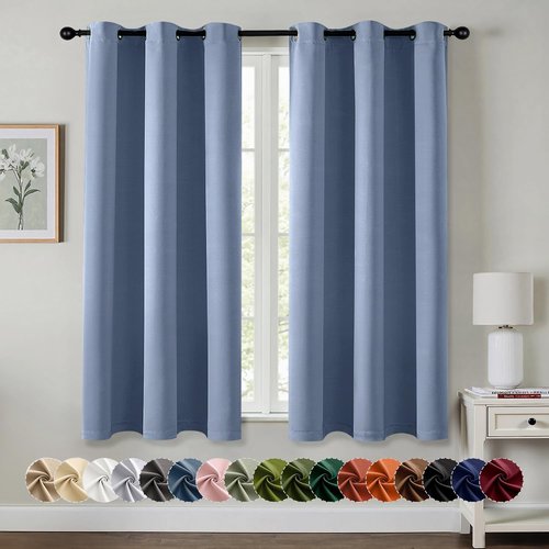 MIULEE Denim Blue Blackout Curtains - Thermal Insulated Room Darkening Drapes | 54 Inches Long, 2 Panels