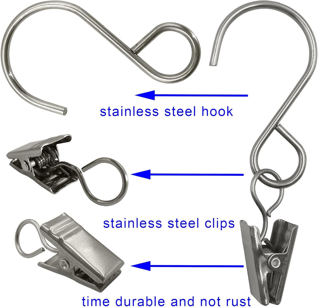 Stainless Steel S Hooks - 50 Pack Curtain Clips for Hanging Lights & Art Displays | 3 Inch, Silver
