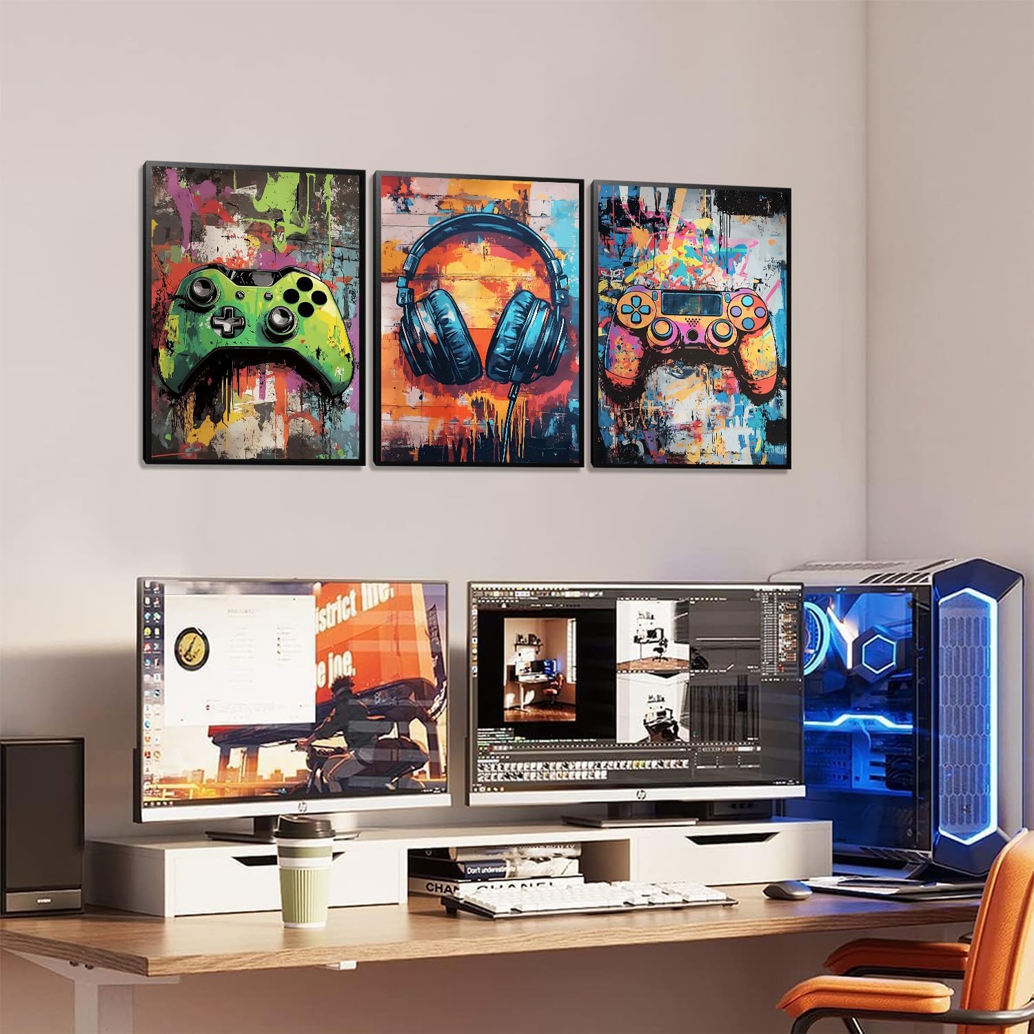 Skiennix Gaming Graffiti Canvas Wall Art - Cool Video Game Prints for Gamer Room | Unframed 16x24x3 Inch