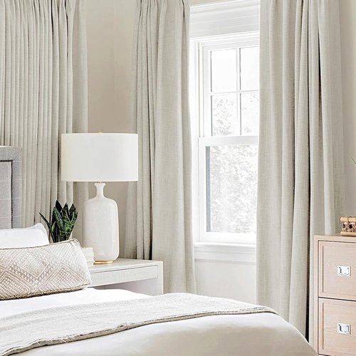 MIULEE Linen Texture Curtains - 100% Blackout Thermal Insulated Drapes | Light Cream, 52x90 Inch (2 Panels)