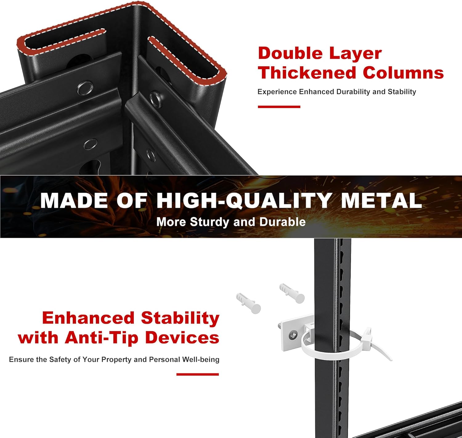 REIBII 3500LBS Heavy Duty Garage Shelving - Adjustable 6-Tier Metal Storage Unit | 55" W x 26" D x 84" H, Black, 3 Pack