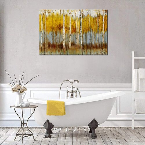 Biuteawal - Modern Aspen Canvas Art Decor Rustic White and Gold Birch Tree Painting Print on Canvas Abstract Autumn Scenery Picture for Living Room Bedroom Home Decorations Wall Decoration